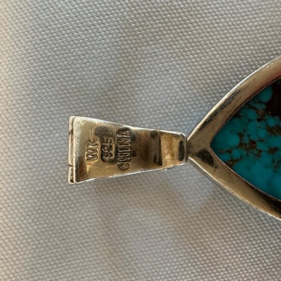 Whitney Kelly WK 925 Signed Sterling Silver Turquoise Pendant Teardrop Southwest - Picture 7 of 12